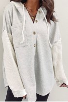 Hattie Button Up Contrast Knitted Sleeves Hooded J